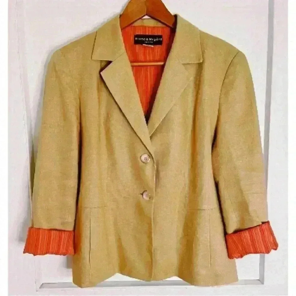 Bianca Nygard Petite  Linen Jacket with Striped Lining